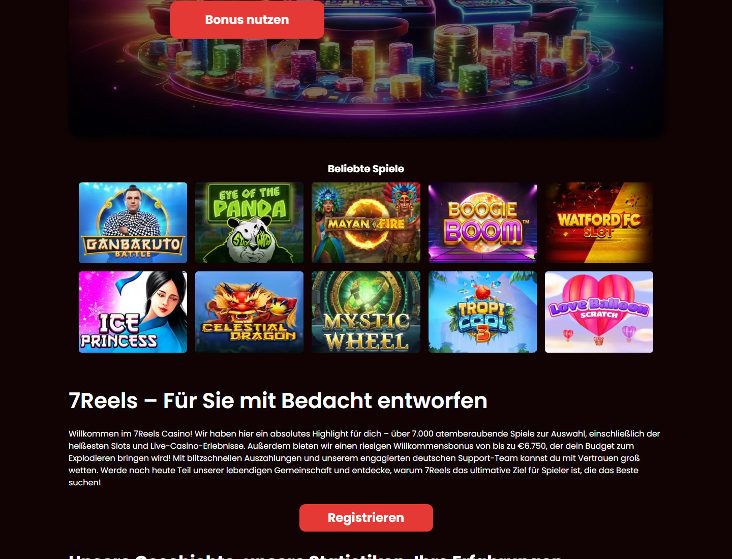 7Reels popular games grid with ten named casino titles